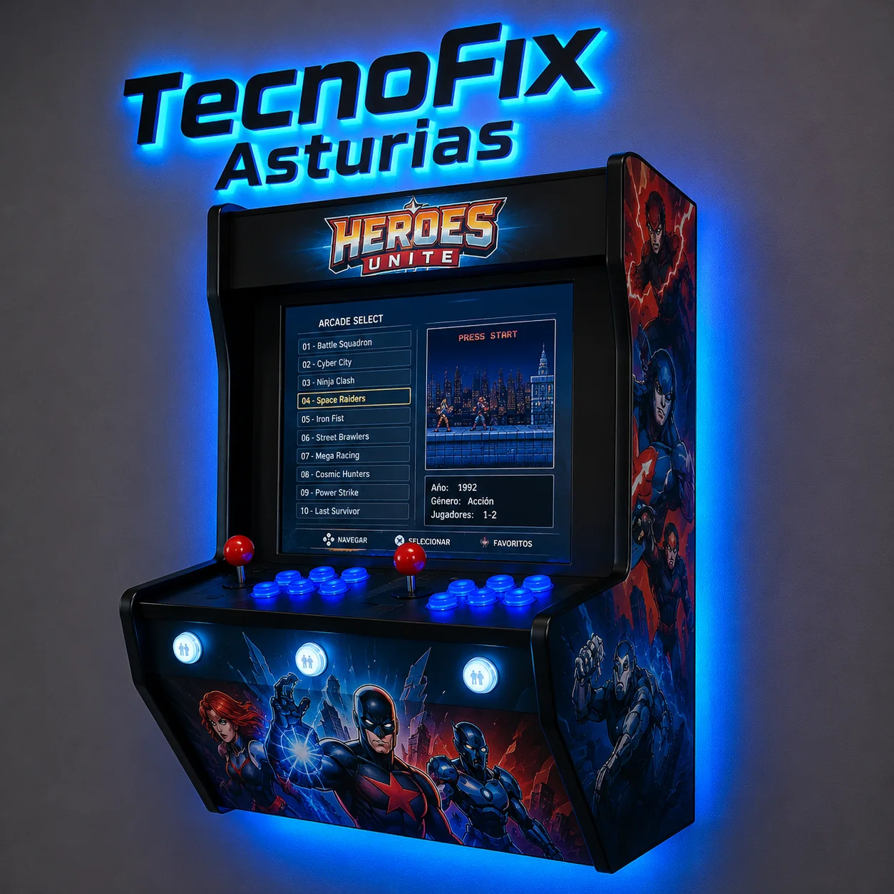 Máquina Arcade Marvel vs DC Mega Wall vista 2